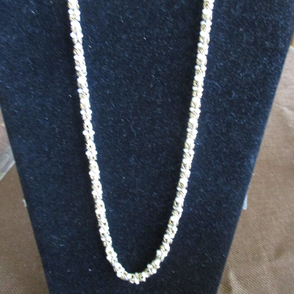 Vintage Goldtone White Beaded Necklace